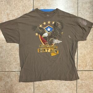 Patriotic Eagle Graphic T Shirt Men's 2XL Brown USA Pride These Colors Don't Run